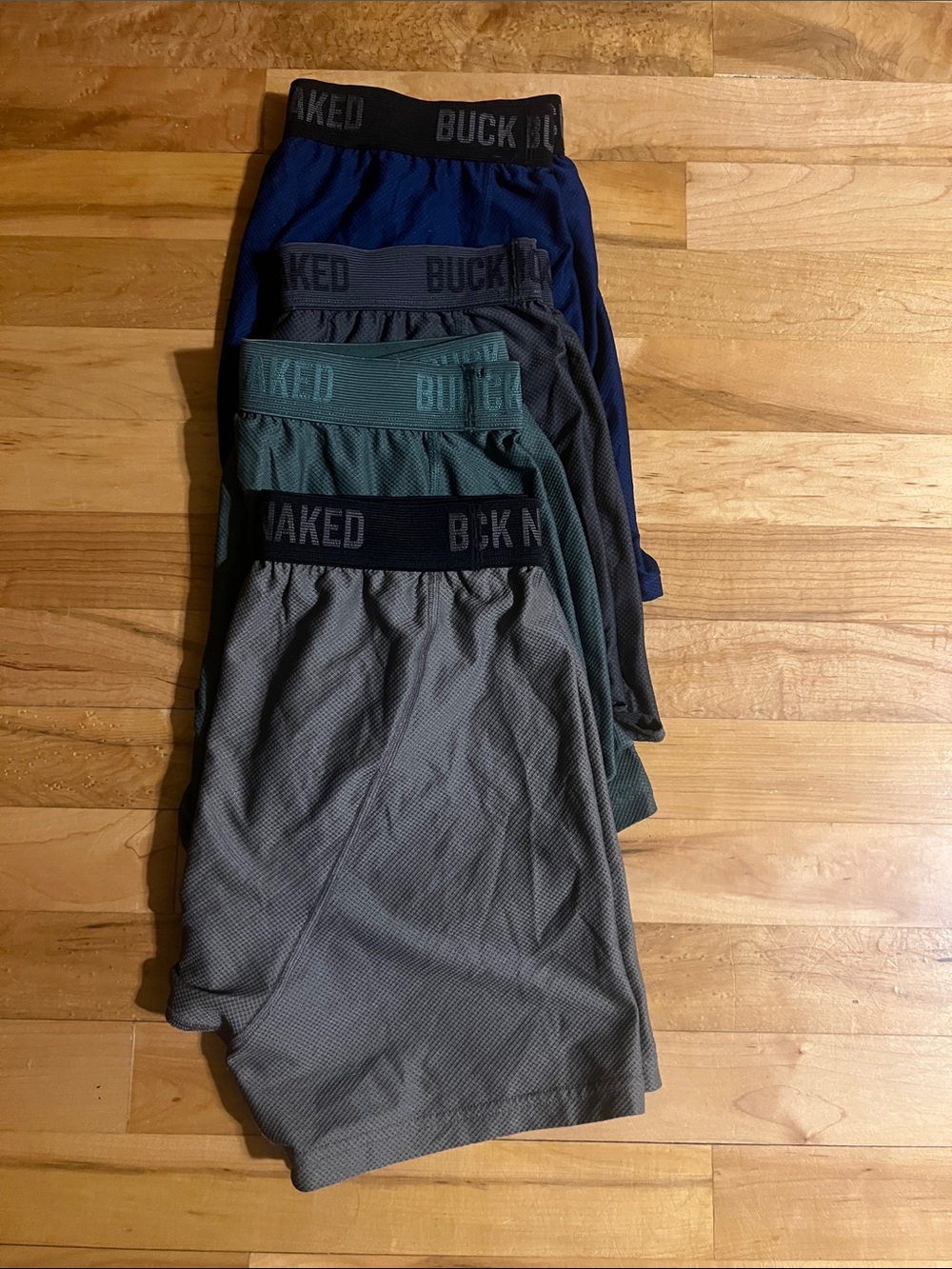 Men's Buck Naked 4-Pack Boxer Briefs — Charcoal, Navy, Light Gray & Green